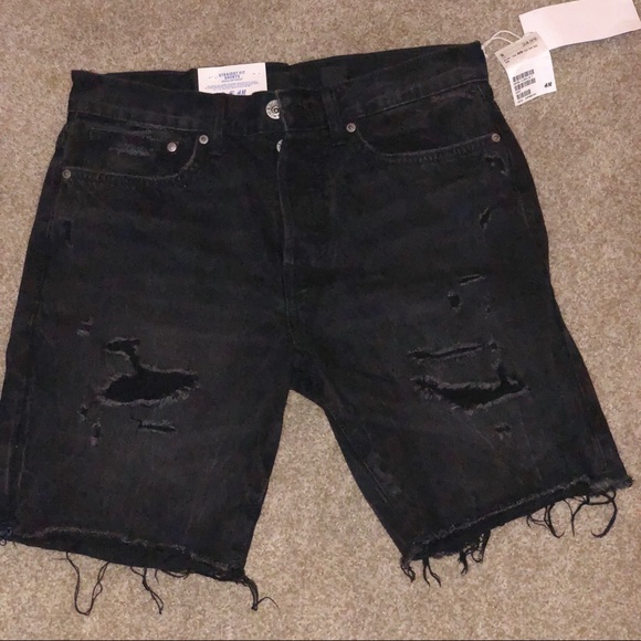 ripped black denim shorts mens